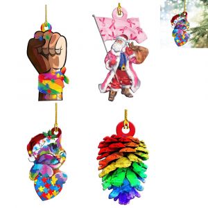 Lot de 4 d&eacute;corations de No&euml;l &agrave; suspendre en forme de pignons de pin et de P&egrave;re No&euml;l, pour sapin et porte. - Neuf