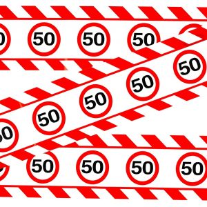Decoration anniversaire 50 ans ruban de barri&iquest;&iquest;re panneau de signalisation rouge/blanc - D&iquest;&iquest;coration e pour 50 ans anniversaire femme et homme - Neuf