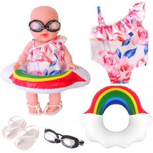 KAL-Tenues De Maillot De Bain Pour Poupée Avec Vêtements De Bain Poupée, Lunettes De Soleil, Chaussures Poupée, Anneau De Natation Poupée, Tenue De Piscine De Poupées, Pour 35-45 Cm Baby Poupée - Neuf