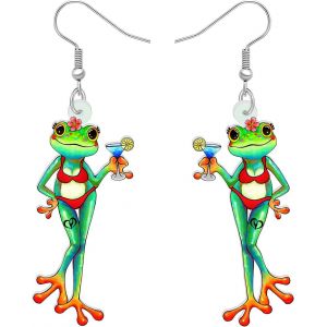 Kal-Boucles D'oreilles En Acrylique Forme De Grenouille Verte Cocktail De Surfeur Livre Pendentif Animaux De Dessin Animé Hawaïen Bijoux Amusants Pour Femmes Cadeaux Breloques - Neuf