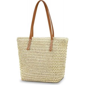 nzqaf-Sac à bandoulière en paille pour femme, sac de plage, grand sacs à main à fermeture éclair, sacs fourre-tout bohème d'été, pour l'extérieur, les voyages et la plage - Neuf