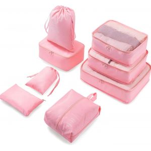 TIANYI-Organisateur Valise Lot de 8 Rangement Valise, Packing Cubes Organisateurs de Voyage Pochette Rangement Valise, Sacs Rangement de Valise pour Les V&ecirc;tements,Chaussures et Cosm&eacute;tiques(Rosa) - Neuf