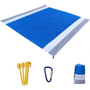 Tapis De Plage Imperm&eacute;able Et Anti-Sable, Grande Couverture De Pique-Nique En Ext&eacute;rieur, Avec 4 Piquets De Fixation, Poche Zipp&eacute;e Et Lavable, Id&eacute;ale Pour La Plage, Le Parc, Le Camping, Les Voyages E - Neuf