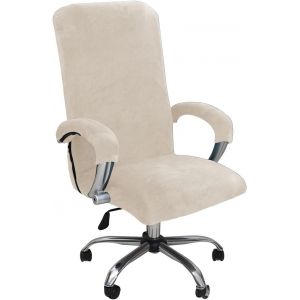 Housse De Chaise De Bureau Beige Xl Avec Accoudoirs En Velours Pelucheux, Couleur Unie, Housse De Chaise En Tissu Élastique Amovible Et Durable Pour Fauteuil De Bureau Rotatif - Neuf