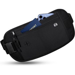 KALANKA-Pochette Ceinture de Voyage pour Femmes et Hommes,Ceinture de Voyage technologie de Blocage RFID,Banane Secrete Voyage Sac Banane antivol caché pour Passeport,Téléphone Portable,Noir - Neuf