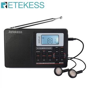 RETEKESS-Radio FM st&eacute;r&eacute;o/MW/SW DSP, V111, noir, r&eacute;cepteur &agrave; bande mondiale avec r&eacute;veil, portable, F9201 10KHz MW tuning - Neuf