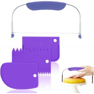 Jexnovashop-Niveleur &Agrave; G&acirc;teau, Servir Avec 3 Grattoirs &Agrave; Cr&egrave;me, Coupe-G&acirc;teau, Trancheuse &Agrave; G&acirc;teau Avec Fils En Acier Inoxydable Et Poign&eacute;e Violette Pour Mariage, Anniversaire, G&acirc;teaux, Outil De Cuiss - Neuf