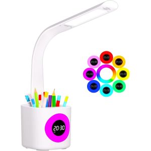 Led 10W Lampe De Bureau/De Table/ De Chevet Eye Caring Avec Porte-Stylo Avec Reveil Enfant Affichage Lcd Minuteur 4 Modes Usb Lampe Lecture Pour Chambre, Silicone, Multicolore - Neuf