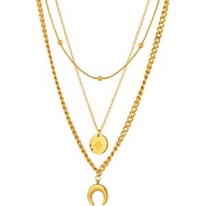Kal-Collier Bohème Multicouche Pour Femme - Collier Bohème Avec Soleil Et Lune - Collier Vintage - Chaîne Dorée - Bijoux Pour Femmes Et Filles - Neuf