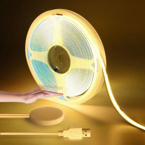 5v Usb Cob Led Bande, 3m Chaud Blanc Dimmable Led Bande Lumi&egrave;re Avec Touch Et Main Balayage Dimmer Interrupteur Pour Les Panneaux Acoustiques Montre L'&eacute;clairage De L'armoire D'&eacute;tag[Rub9223950] - Neuf