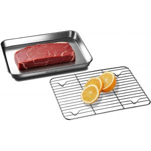 Jexnovashop-Plaque De Cuisson En Acier Inoxydable Avec Grille De Refroidissement - Plateau De Four Multifonctionnel Pour Cuisson, R&ocirc;tissage, Refroidissement Et &Eacute;gouttage - Compatible Lave-Vaisselle & - Neuf