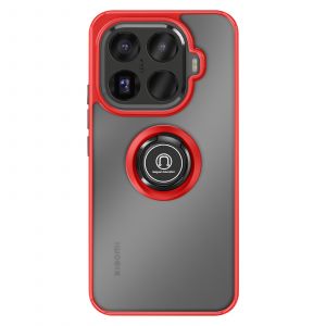 Coque pour Xiaomi 15T Pro avec Anneau Magn&eacute;tique Rotatif et Finition Givr&eacute;e Rouge - Neuf