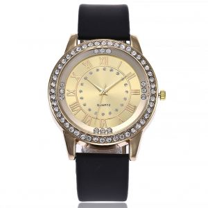Montre A Quartz Vansvar Pour Femme, Cadran Rond Exquis Avec Bracelet En Pu Et Strass (Dore) - Neuf