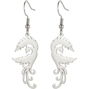 Kal-Boucles D'oreilles Pendantes Phénix En Acier Inoxydable Pendentif Animal Mythologique Oiseau Amulette Du Renaissance Du Phénix Bijoux De Protection Pour Femme Et Fille - Neuf