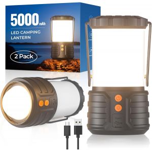 Jexnovashop-2 Pack Lanterne Camping, Lanternes Led Rechargeables 5000mah Lumi&egrave;re D'urgence Pour Pannes De Courant, 3 Couleurs, Portable &Eacute;tanche Ipx4 Pour Tente De Camping Maison Exterieur Ou Randonn&eacute; - Neuf