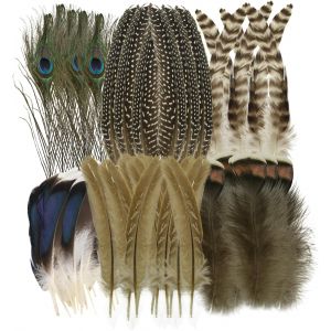 Mevronisshop-Lot De 48 Plumes Artisanales D&eacute;coratives, Plumes Loisirs Creatifs Naturelles De Couleurs Assorties, Grande Plume De Paon En Vrac, Plumes De Chapeau De Dinde, Plumes De Faisan Pour L'arti - Neuf