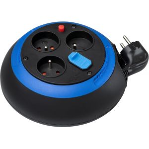 MEVRONISSHOP-Enrouleur de c&acirc;ble Design-Box CL-S avec USB/Petit Enrouleur &eacute;lectrique 3 Prises de Courant et 2 Prises-Chargeur USB (Utilisation en int&eacute;rieur, 3m de c&acirc;ble, fabriqu&eacute; en France) Noir/Bleu - Neuf