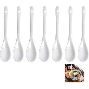7 Pi&egrave;ces Petite Cuill&egrave;res &Agrave; Caf&eacute;,13&times;2.5 Cm Cuill&egrave;re &Agrave; Oeufs En Porcelaine Vaisselle En C&eacute;ramique Long Manche Pour Th&eacute; Caf&eacute; Dessert Cuisine Maison Et Bureau (Blanc) - Neuf