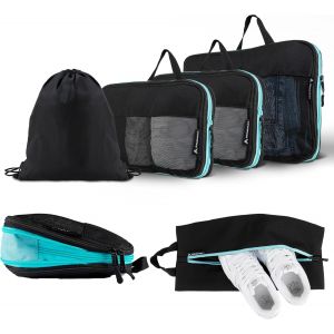 Lot De 6 Cubes De Compression De Qualit&eacute; Sup&eacute;rieure Fermeture &Eacute;clair Et Double Poches, Sacs De Rangement Avec Compression Pour Sac &Agrave; Dos Et Val - Noir - Neuf