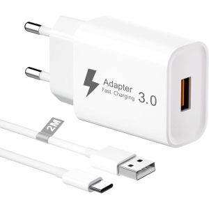 Chargeur Usb Rapide 18w Avec Câble Usb C 2m, Quick Charge 3.0 Adaptateur Prise Usb Secteur Chargeur Telephone Charge Rapide Pour Samsung Galaxy S23/S22/S21/S10/S9/A13/A14/A34/A54,Xiaomi,Redm[Z160] - Neuf