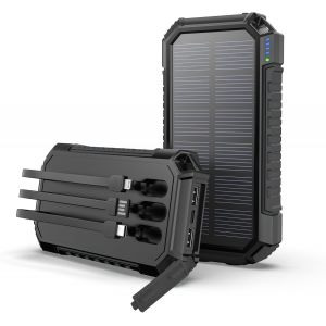 Chargeur Solaire Power Bank 27000mah, Usb C Chargeur Rapide Batterie Externe Solaire Avec 3 Câbles, Chargeur Portable Avec 3 Ports Pour Téléphone, Tablette - Neuf