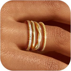 Kahfl-Bagues D'or Empilables Pour Les Femmes Non Ternir Doux Bagues Empilables Plaquées Or 14k Bague De Pouce En Zirconie Cubique Déclaration Tendance Bagues De Fiançailles Pour Les Femmes - Neuf