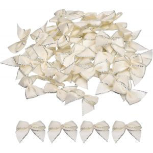 Kal-50pcs Mini Noeud En Ruban &Agrave; Bordure M&eacute;tallique 2.5cm Noeuds De Fleurs En Ruban De Satin Doux Pour Bricolage, Couture, Mariages, F&ecirc;tes D'anniversaire Bordure Argent&eacute;e Cr&egrave;me - Neuf