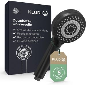 KLUDI-X1 Douchette anti calcaire avec 3 types de jets, douchette &eacute;conomisant l'eau en option (standard 15l/min, option 9 l/min, douchette &agrave; main (&Oslash;10,7 cm), noir mat - Neuf
