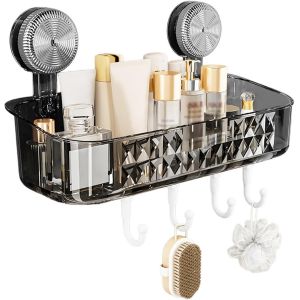 Etagere Douche sans Percage, &Eacute;tag&egrave;re Salle de Bain Amovible, Organisateur de Douche S&eacute;parable avec 4 Crochets, Rangement Douch pour la Salle Bain, Cuisine(28x12.5x6cm) (Noir) - Neuf