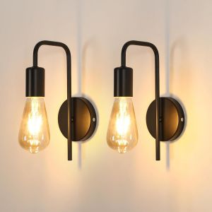 Subzonal-Applique Murale Vintage 2 Pack, Lampe Murale Int&eacute;rieur Industrielle, Spot Mural Fer R&eacute;tro Pour Chambre Couloir Bar, E27, Ip20, Tout Noir, Sans Ampoule - Neuf