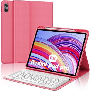 Coque Clavier Pour Redmi Pad Pro/Xiaomi Poco Pad 12.1 Pouces 2024, Azerty Français Clavier Bluetooth Magnétique Détachable Avec Fente Pour Stylo Pour Tablette Redmi Pad Pro 12.1"", Rouge - Neuf