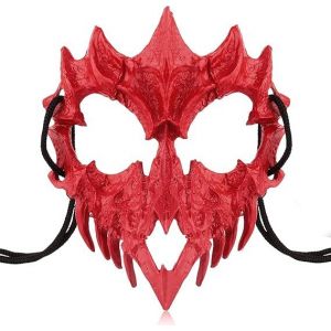 Masque d'Halloween japonais en résine, demi-visage, crâne, effrayant, décoratif, cosplay (Dragon rouge) - Neuf