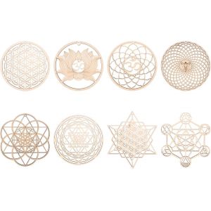 8 Paquets 14Cm Panneau Mural En Bois Fleur De Vie Forme Tapis De Tasse Bois Art Mural Bricolage Tapis De Tasse Géométrie De Fabrication Artisanale - Neuf