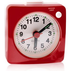 Réveil de voyage silencieux - Petit réveil de chevet à piles avec lumière sans tic-tac - Analogique lumineux - Pour les dormeurs lourds, les chambres, le bureau, les voyages (rouge) - Neuf