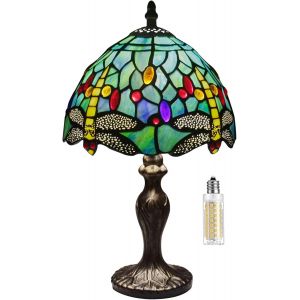 Subzonal-Lampe Stained Glass Lamp Vintage - Style Fleur Vitrail, Art D&eacute;co Convient Pour Chambre &Agrave; Coucher, Lampe De Chevet, Bureau, &Eacute;tude - Ampoule E27 Non Fournie (Vert Libellule) - Neuf