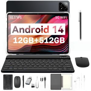 Tablette Android 14 de 10 pouces, 12 Go de RAM, 512 Go de ROM, double cam&eacute;ra 16 MP + 32 MP, 5G LTE, batterie 10 000 mAh, noire - Neuf