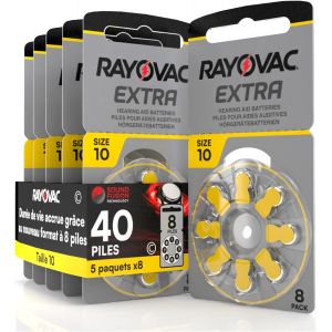 40 Piles pour appareils auditifs Rayovac Extra 10. - 5 Ampoules de 8 Piles - Neuf