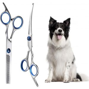 2 Pi&egrave;ces Ciseaux Toilettage Professionnel Chien Poils, Ciseaux Effileur Pour Chats En Acier Inoxydable Avec Embouts De S&eacute;curit&eacute; Ronds, Pour Animaux Domestiques Pour Couper Les Poils - Neuf