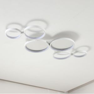 Subzonal-Plafonnier Led Dimmable Moderne 95 Cm 6 Anneaux, Luminaire Lustre Led Plafond Design Avec T&eacute;l&eacute;commande, &Eacute;clairage Sans Scintillement, Fonction M&eacute;moire, Pour Salon Chambre Bureau(Blanc) - Neuf