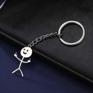 Hameçon Drôle Fuxk Vous Majeur Stickman Porte-Clés Sac D'école Voiture Porte-Clés Bibelot Cadeau Homme Femme Bijoux En Acier Inoxydable - Neuf