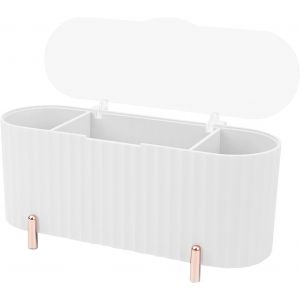 Organisateur de cotons-tiges avec couvercle (blanc) Organisateur de cotons-tiges &agrave; 3 compartiments - Neuf