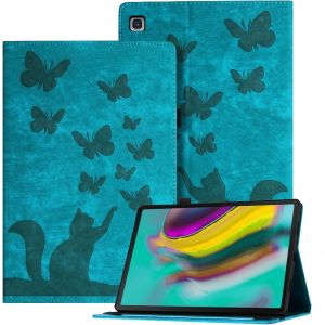 Ausblin Coque Galaxy Tab S5e 2019 En Relief,&Eacute;tui Pour Tablette En Cuir Pu R&eacute;tro Sur Le Th&egrave;me Des Papillons Et Des Chats Pour Samsung Galaxy Tab S5e (2019) 10.5""/T720,Vert - Neuf