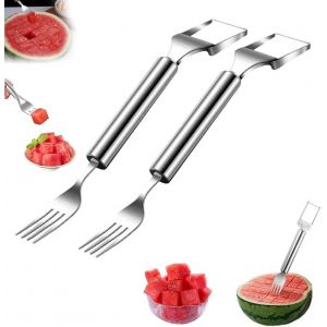Oayew-Couteau &Agrave; Fruits En Acier Inoxydable 2 En 1, Nouveau Couteau &Agrave; Fourche Portable &Agrave; La Past&egrave;que, Couteau &Agrave; Fruits &Agrave; Double T&ecirc;te Pour Les F&ecirc;tes De Famille D'&eacute;t&eacute; Gadgets De Cuisine De Camping (2 Pc - Neuf