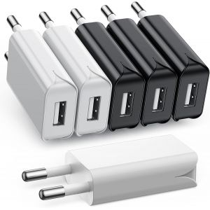 Lot de 6 Chargeurs USB 5W,5 V/1 A Mini USB Prise de Chargeur Secteur USB Adaptateur pour iPhone,Samsung,MP3,Ventilateur USB,Smartwatch et Plus Encore - Neuf