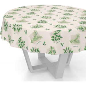 Ulteronixshop-Nappe En Toile Cir&eacute;e - Lavable - Imperm&eacute;able - Ronde - 120 Cm - Bord Coup&eacute; - Herbes - Neuf