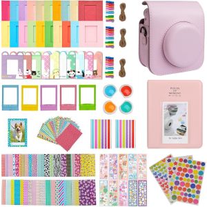 Instax Mini 12 Instant Camera Case with 64 Pockets, Photo Album and Color Filter/Photo Frame/Wall Decoration Frame/Frame Sticker/Corner Sticker, Pink, Minimalist - Neuf