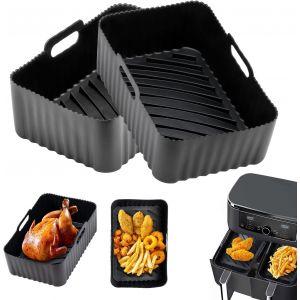 Moule Air Fryer Moule Silicone Air Fryer pour Ninja Foodi AF400EU AF300EU 9.5L Accessoires Air Fryer Moule pour Air Fryer Plat Silicone Air Fryer,Noir 2 Pièces - Neuf