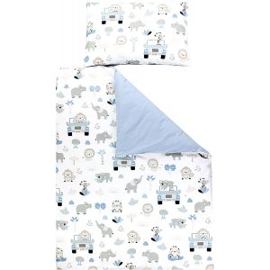 Tianyi-Ensemble De Linge De Lit Pour Enfants 2 Pièces, Zoo Bleu, 135x100 Cm - Neuf