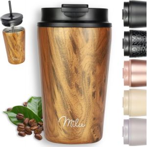 Cmws-Mug Isotherme 400ml - Thermo Café Étanche En Acier Inoxydable, Tasse Thermique Sans Bpa, 100% Anti-Fuite(Wood, 400ml) - Neuf