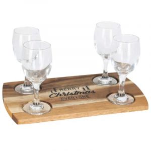 Set 4 Verres Whiskey 200ml + Plateau Acacia 290x170mm - Neuf